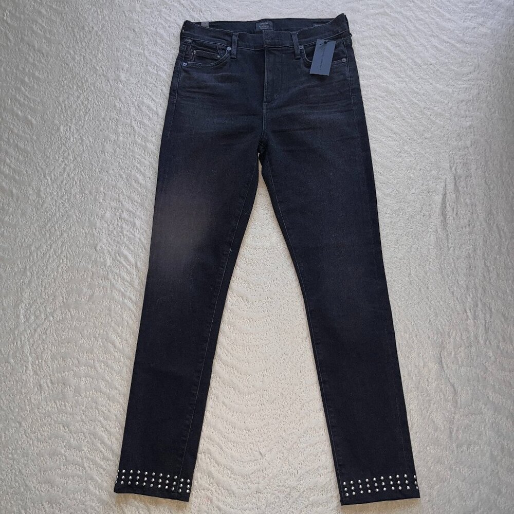 CITIZENS OF HUMANITY SCULPT ROCKET HIGH RISE SKINNY STUDDED BLACK JEANS NWT 28
